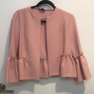 Top Shop Pink Ruffle Blazer Jacket 3/4 sleeve 8
